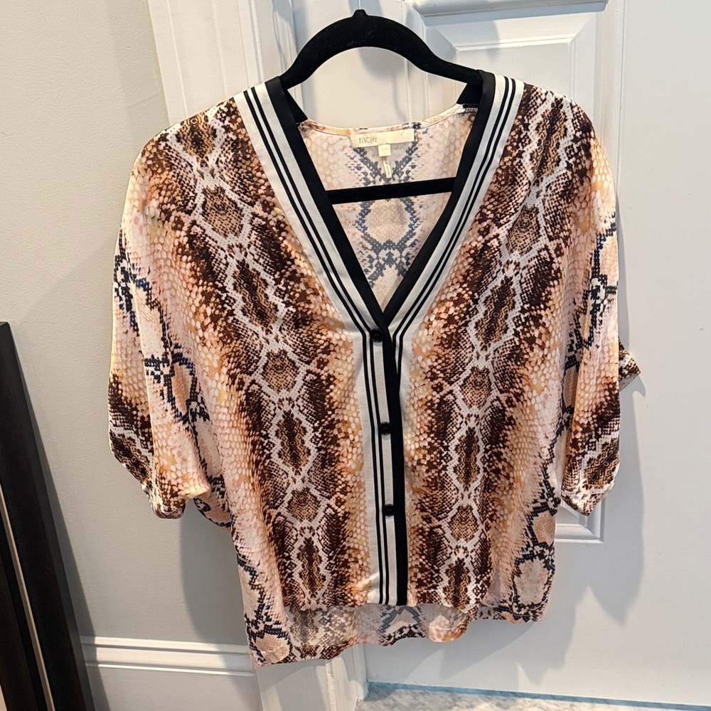 Maje Brown and Cream Snake Print Blouse